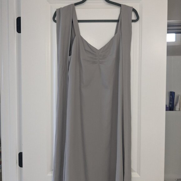Fame and Partners Ballerina Neckline Strappy Shift Dress Gray Midi Length - Picture 1 of 4